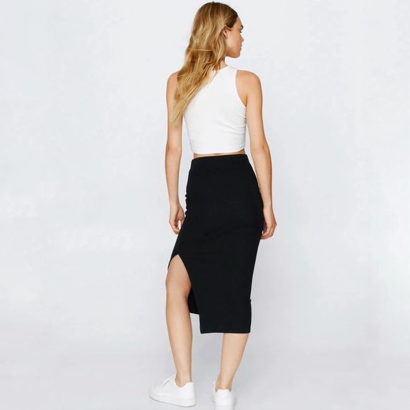 Nasty Gal Women’s Brown Ribbed Side Split Midi Skirt - Picture 5 of 12